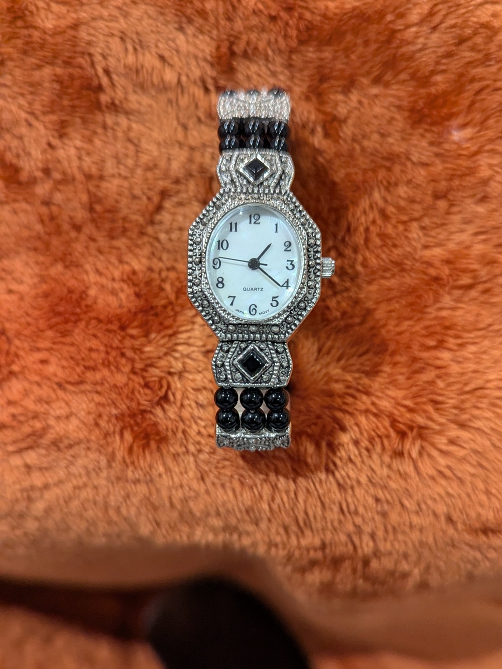 Women's Silver-Tone Black Bead Women's Bracelet Watch